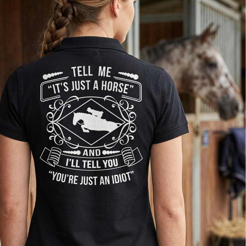 Tell Me It's Just A Horse | Funny Horse T-Shirt & Equestrian Polo Shirt