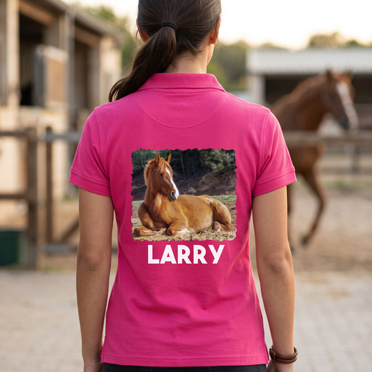 Personalised Horse Photo Polo Shirt | Custom Horse & Pony Name Equestrian Polo