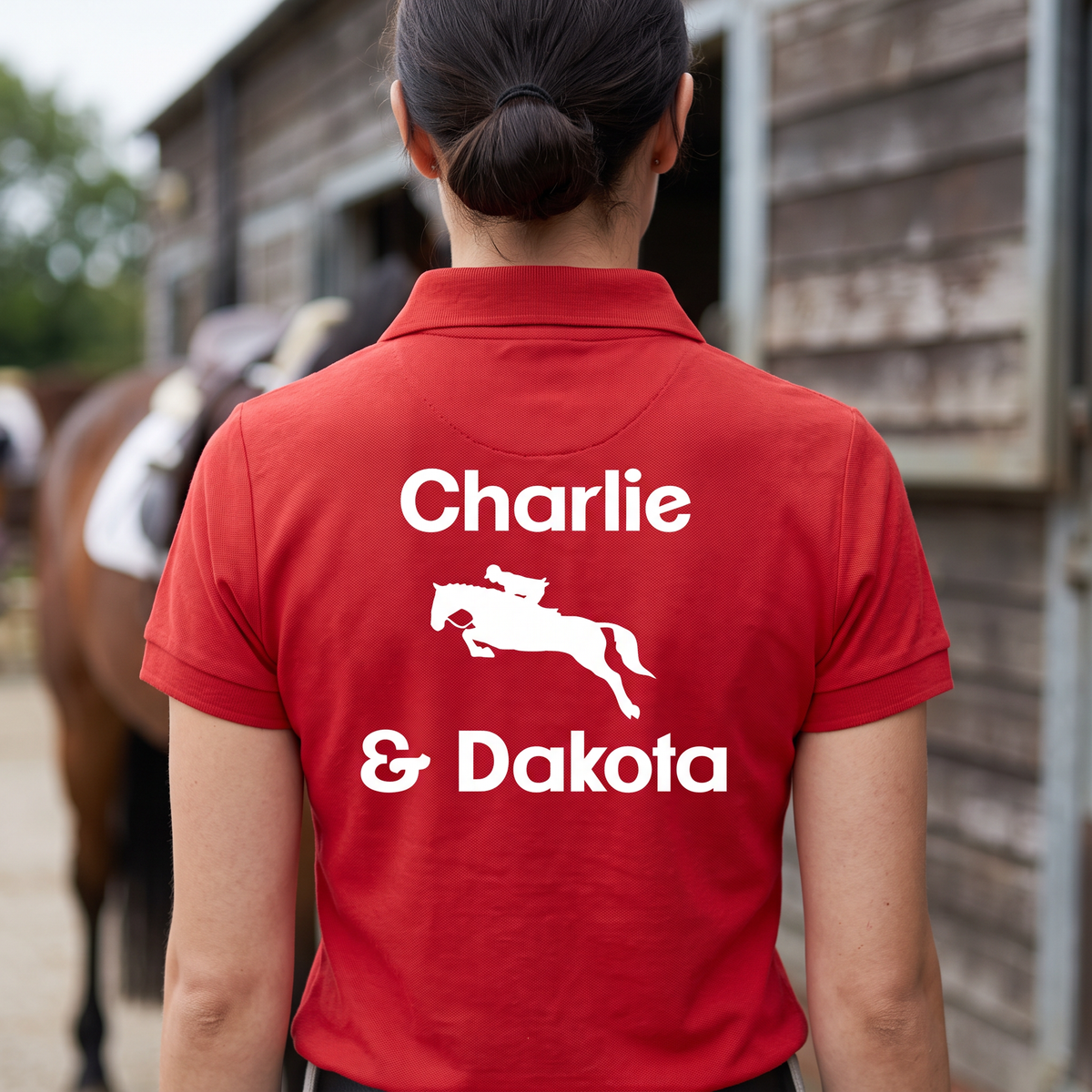 Personalised Jumping Horse T-Shirt & Polo Shirt | Horse & Rider Equestrian Clothing
