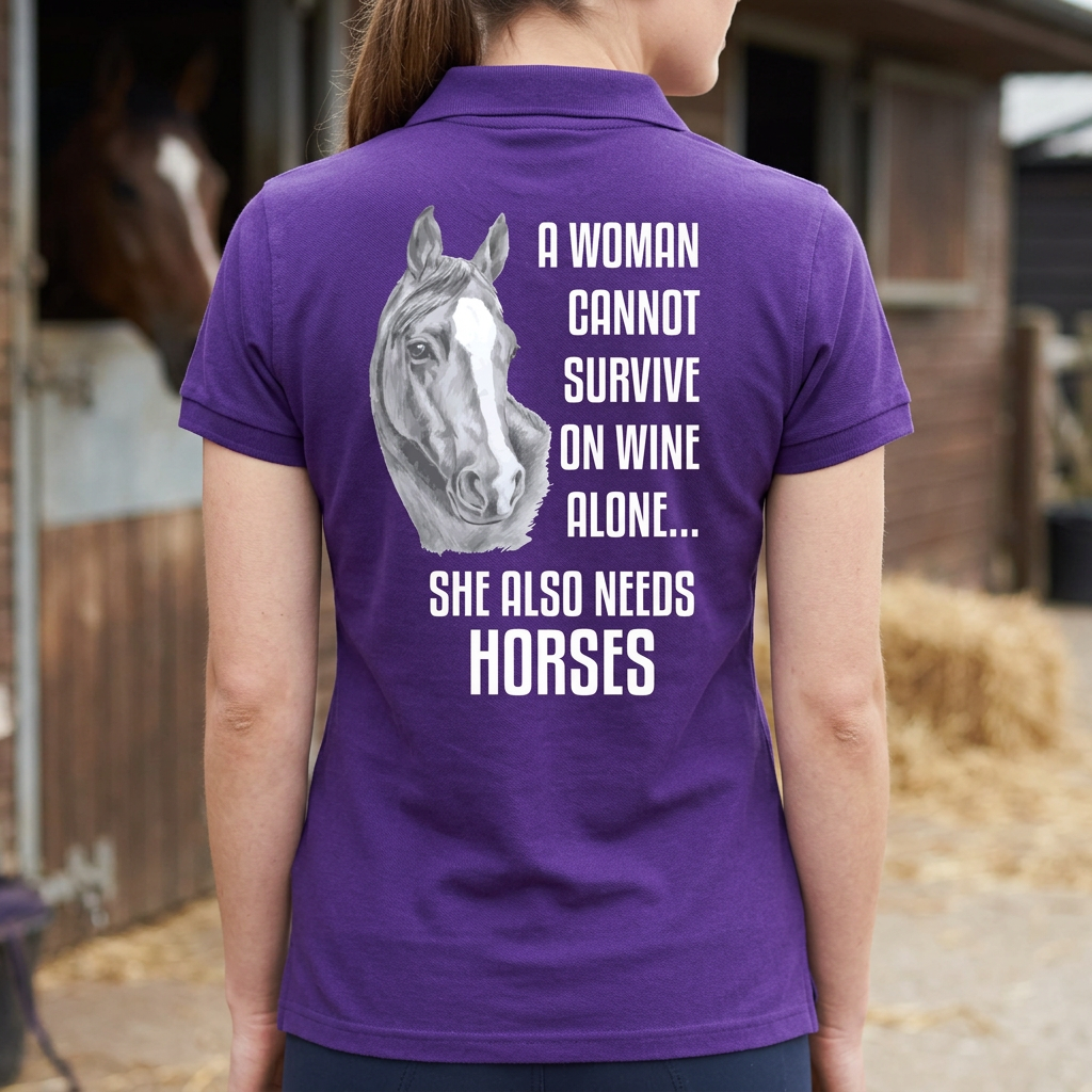 Cannot Survive On Wine Alone, She Also Needs Horses | Funny Horse Riding T-Shirt & Polo