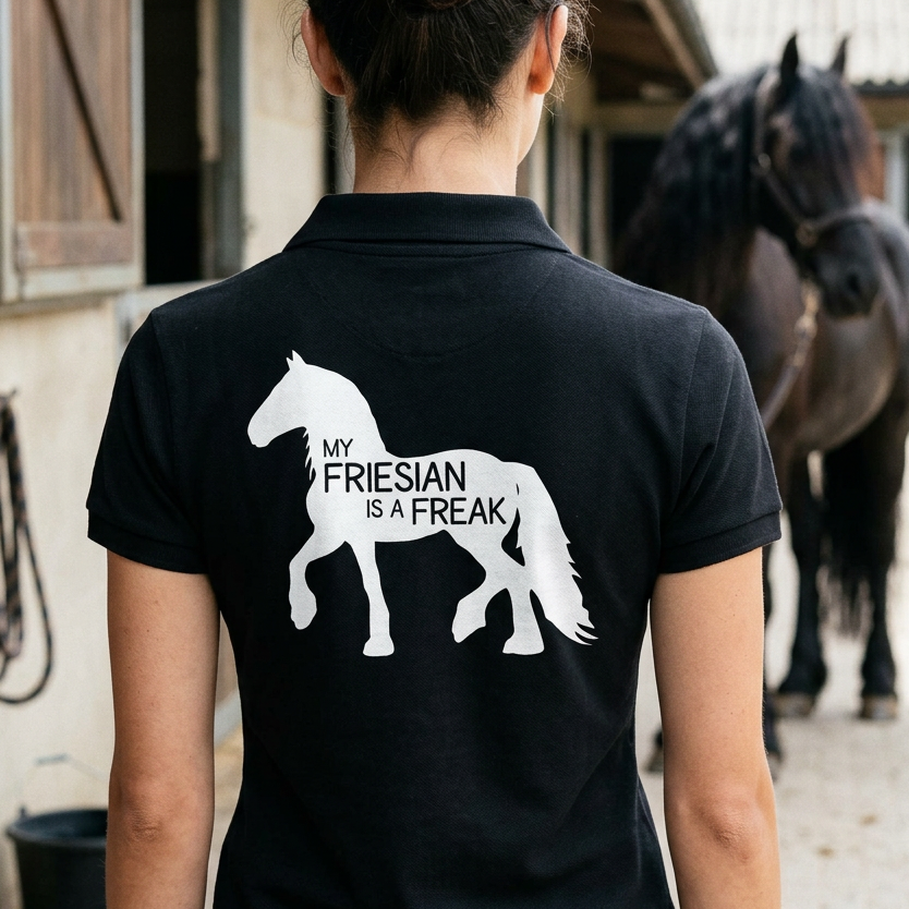 My Friesian Is A Freak | Funny Friesian Horse T-Shirt & Polo Shirt