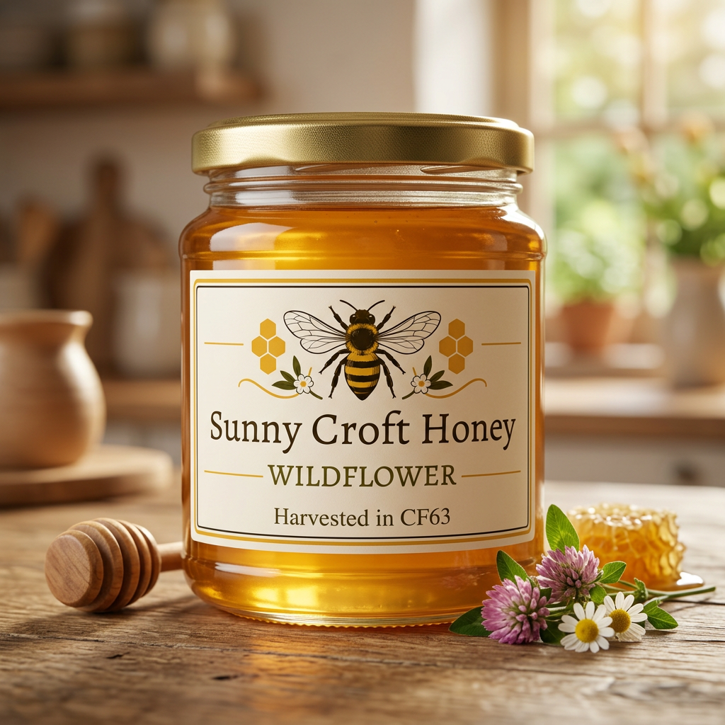 Personalised Honey Jar Labels Sticky Self Adhesive Honey Bee Stickers - Rustic Farmhouse Design x12