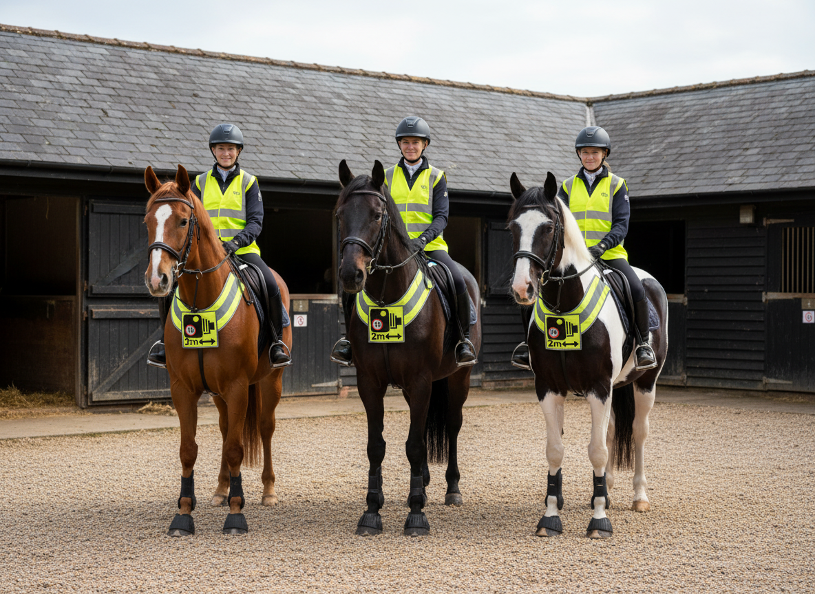 PRE ORDER - SQUARE Official PW&S High Visibility Equestrian Reflective Horse Breastplate With Camera Symbol and 2m Distance