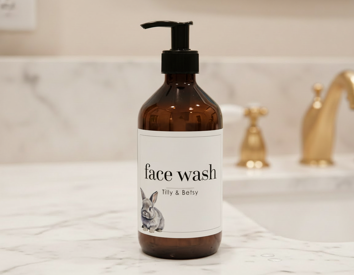 Refillable Amber Plastic Bottle With White Waterproof Label And Black Pump - Kids Personalised Bathroom Accessories Baby Farmyard Animals