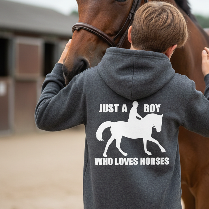 Just a Boy Who Loves Horses Hoodie – Boys Horse Riding Equestrian Hoodie