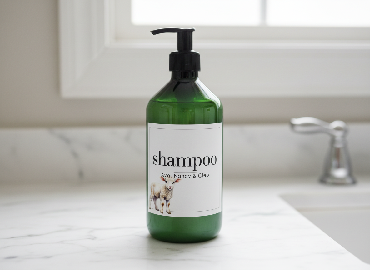 Refillable Green Plastic Bottle With White Waterproof Label And Black Pump - Kids Personalised Bathroom Accessories Baby Farmyard Animals