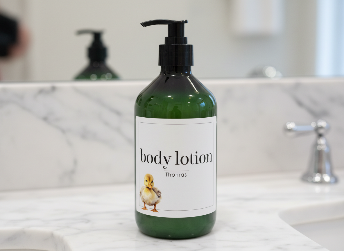 Refillable Green Plastic Bottle With White Waterproof Label And Black Pump - Kids Personalised Bathroom Accessories Baby Farmyard Animals