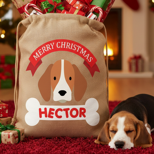 Personalised Dog Christmas Sack – Custom Name & Face – Pet Gift Bag