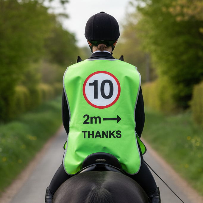 High Visibility Hi Vis Equestrian Reflective Vest Tabard Waistcoat 10MPH, 2M, THANKS hi-viz