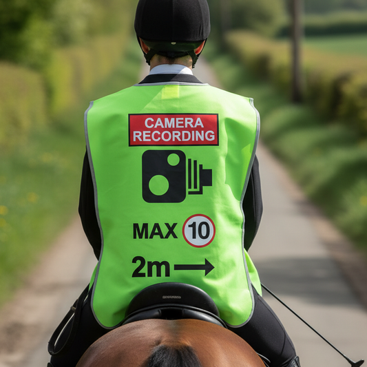 High Visibility Hi Vis Equestrian Reflective Vest Tabard Waistcoat CAMERA RECORDING, MAX 10, 2M