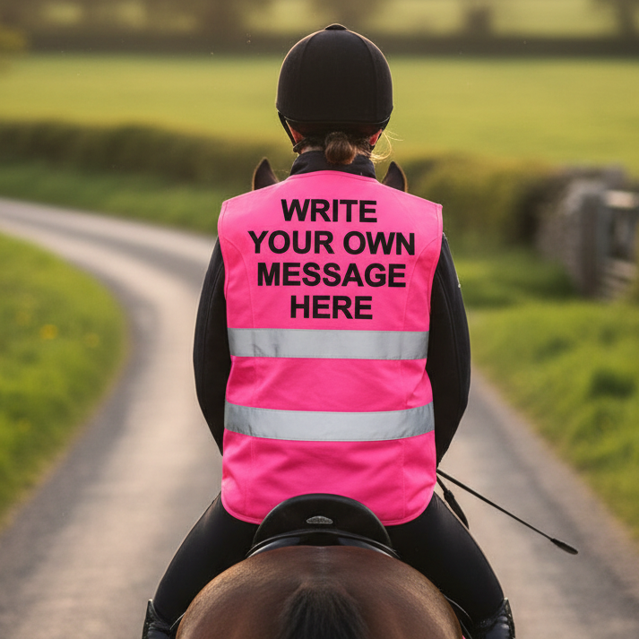 Hi Vis WRITE YOUR OWN MESSAGE High Visibility Equestrian Reflective Vest Tabard Waistcoat Personalised