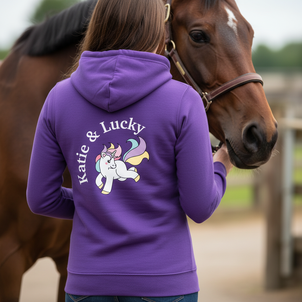 Personalised Unicorn Hoodie – Custom Name Equestrian Hoodie for Horse Lovers