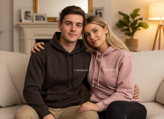Personalised Roman Numeral Couple Hoodies – Custom Matching His & Hers Sweatshirts