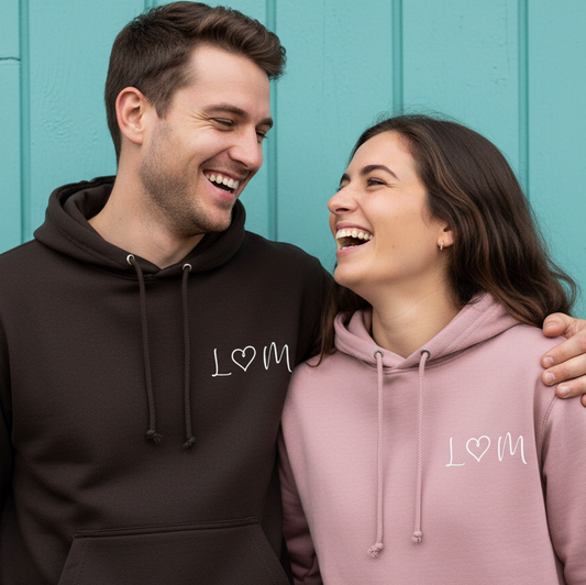 Personalised Initials Heart Couple Hoodies x2