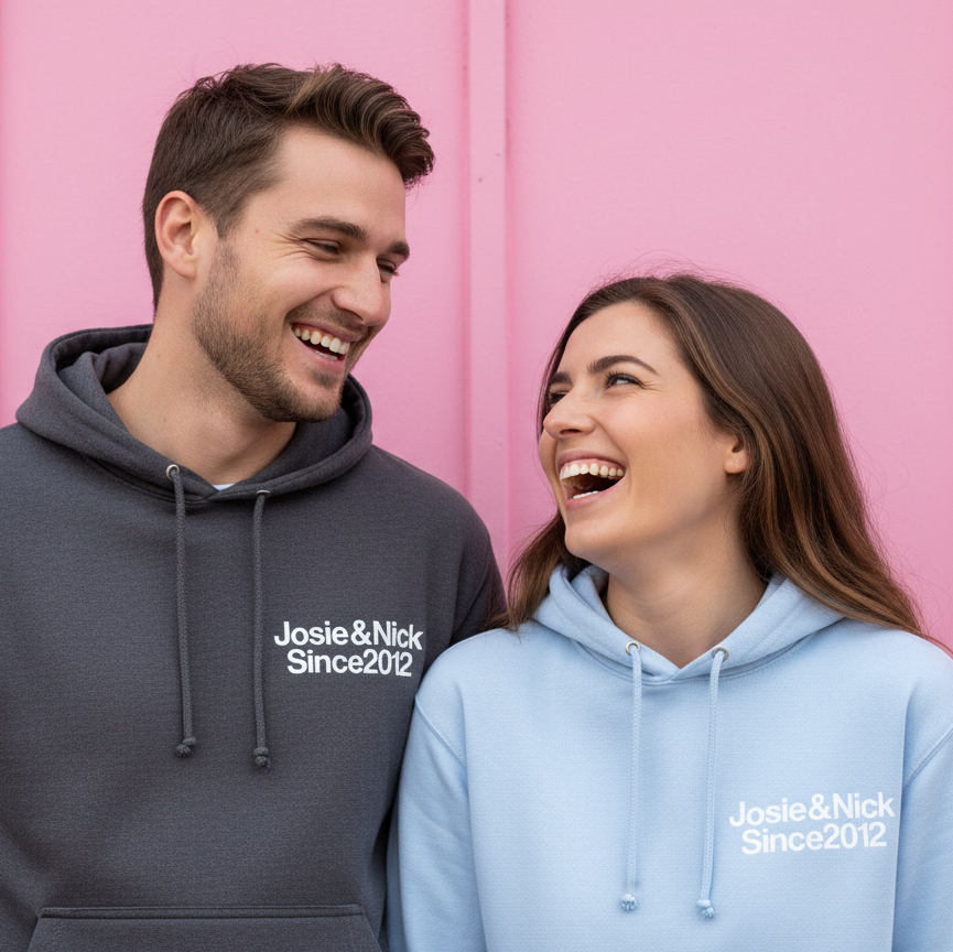 Personalised Names and Date Couple Hoodies x2