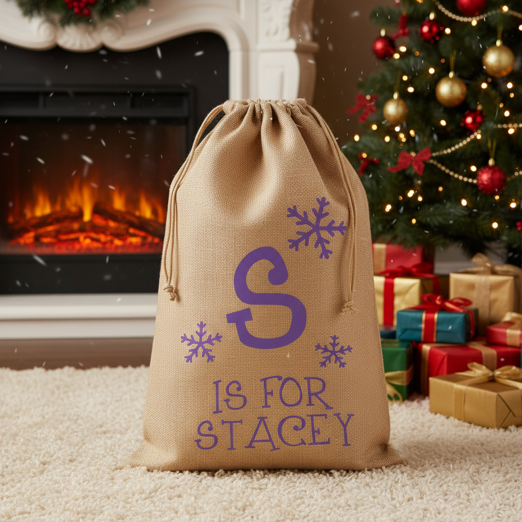Personalised Christmas Sack - Snowflakes, custom name gift bag stocking