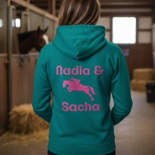 Personalised Glitter Equestrian Hoodie - Jumping Design