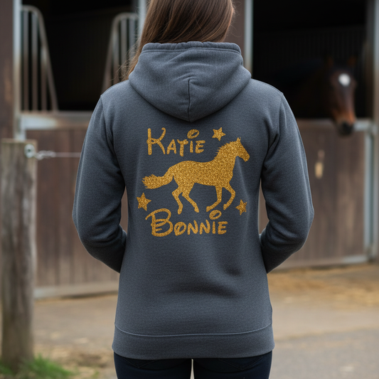 Personalised Glitter Equestrian Hoodie - Magical Cantering Design