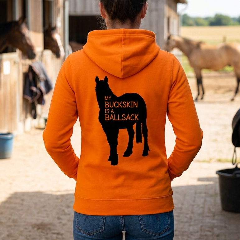 My Buckskin Is A Ballsack Funny Equestrian Hoodie