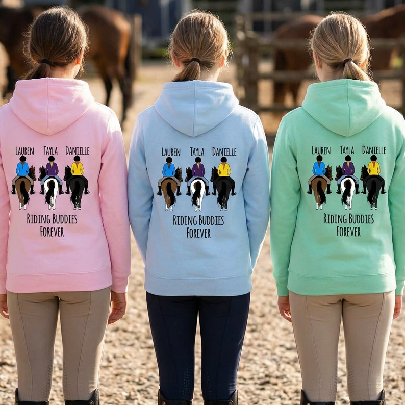 Custom Trio Horse Hoodie Set – Personalised Best Friend Hoodies (Set of 3)