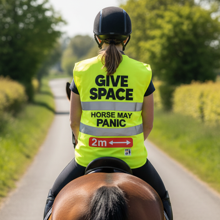 Official PW&S High Visibility Hi Vis Equestrian Reflective Vest Tabard Waistcoat GIVE SPACE, HORSE MAY PANIC, 2M