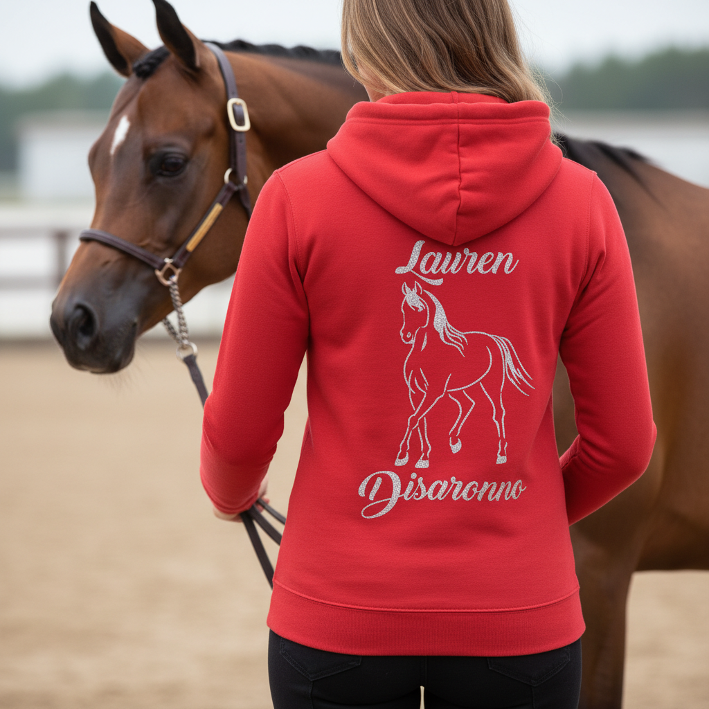 Personalised Glitter Equestrian Hoodie - Trotting Arab Design