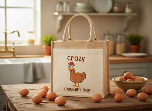 Crazy Chicken Lady Funny Poultry Jute Bag