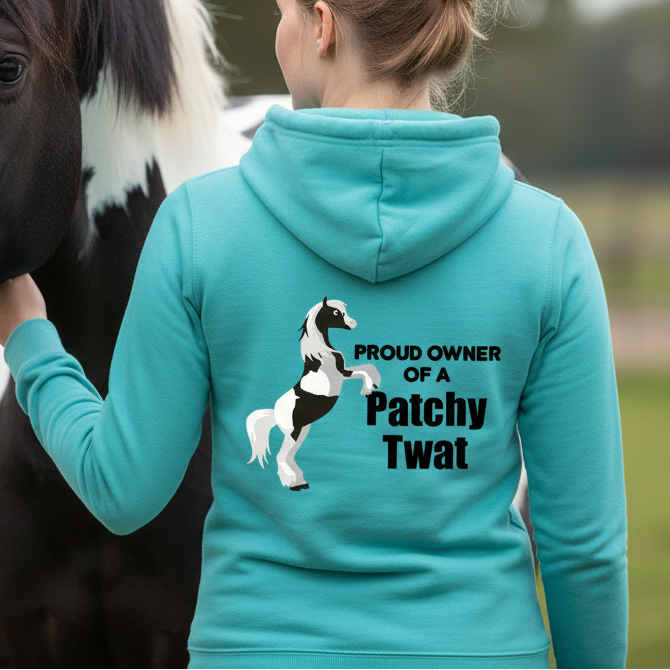 Proud Owner Of A Patchy Twat Funny Equestrian Hoodie