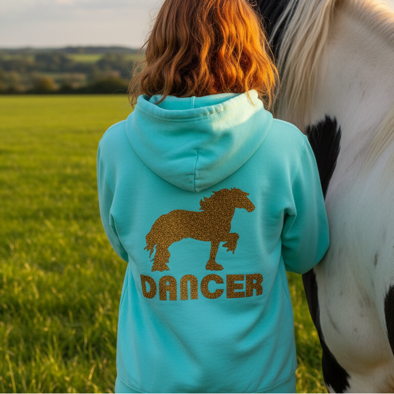 Personalised Glitter Equestrian Hoodie - Stepping Cob Design