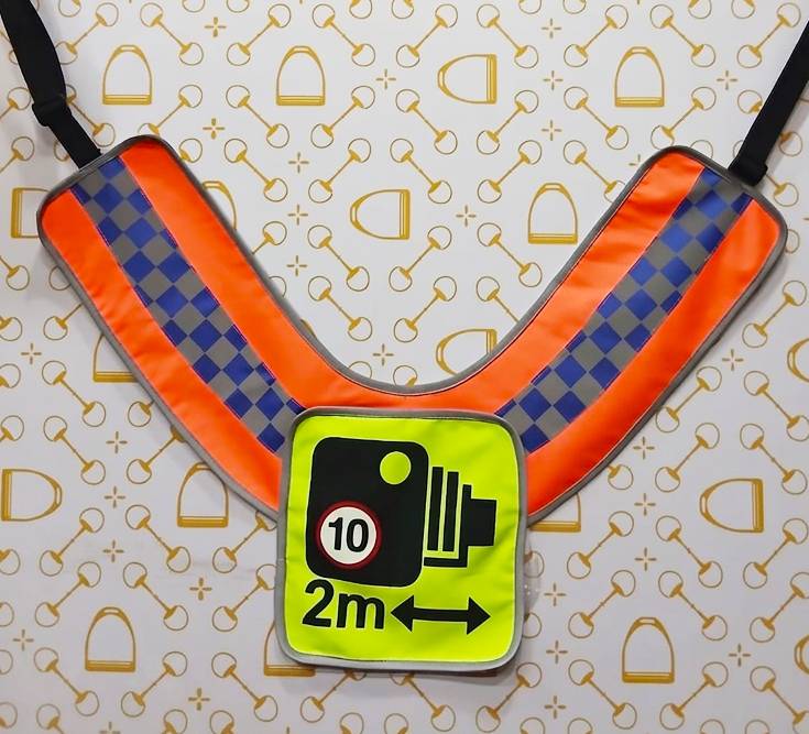 SQUARE Official PW&S High Visibility Equestrian Reflective Horse Breastplate With Camera Symbol and 2m Distance