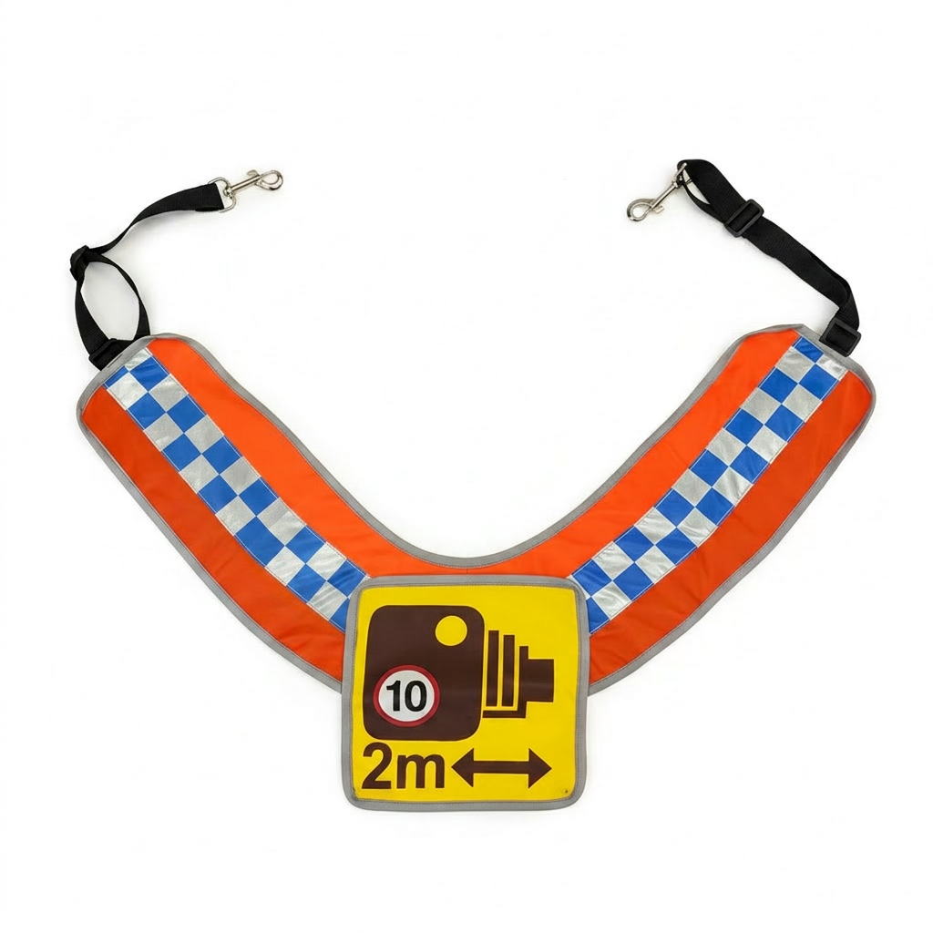 PRE ORDER - CHEQUERED Official PW&S High Visibility Equestrian Reflective Horse Breastplate With Camera Symbol and 2m Distance