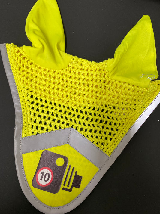 Official PW&S Equestrian High Visibility Reflective Ear Bonnet Fly Veil With Camera Symbol
