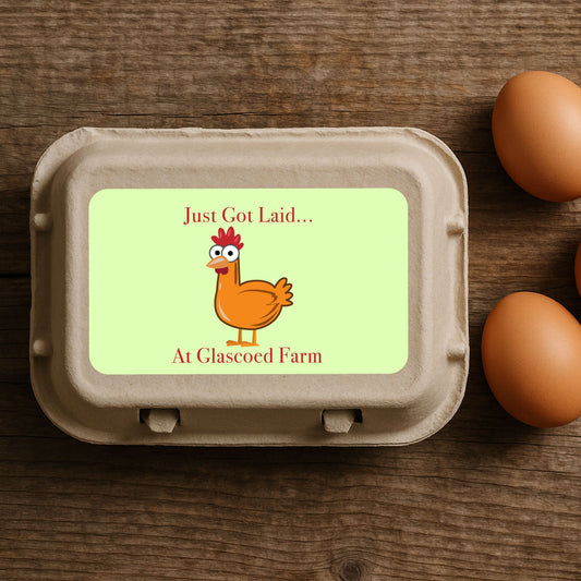 Personalised Just Got Laid Egg Box Labels  – Funny Chicken & Hen Poultry Stickers