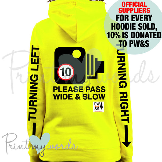Official PW&S High Visibility Hi Vis Equestrian Neon Electric Hoodie - CAMERA, TURNING LEFT & RIGHT hi-viz