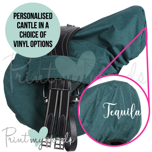 Personalised Water-Repellent Fleece Lined Ride-On Horse Saddle Cover - CALLIGRAPHY DESIGN