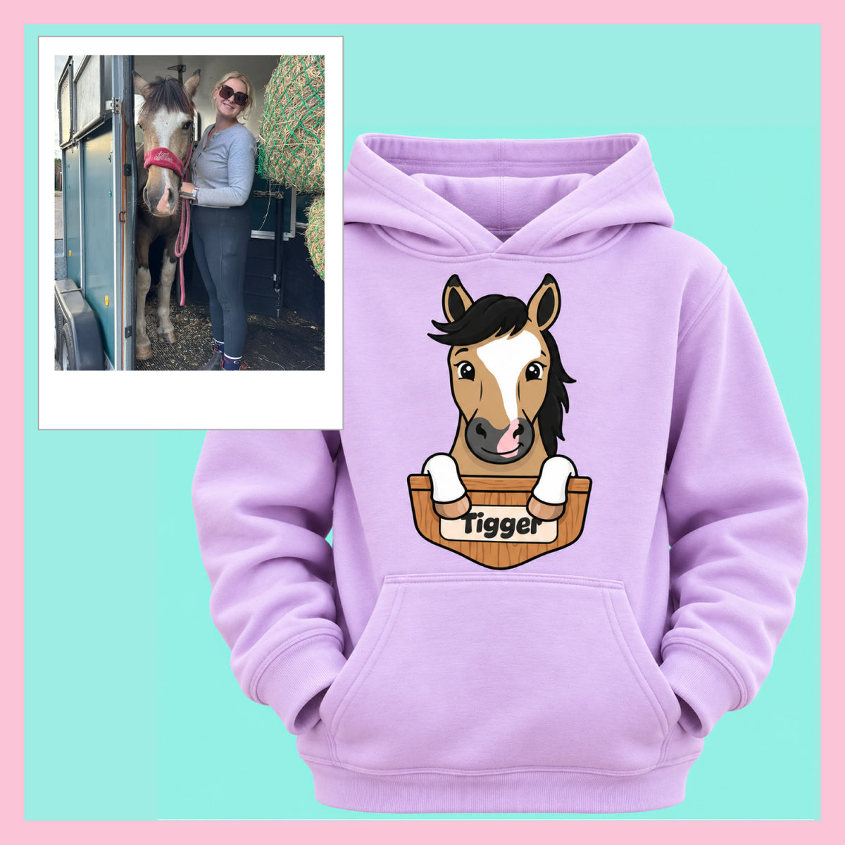 Personalised Pony Hoodie | Custom Horse Cartoon Hoodie from Your Photo