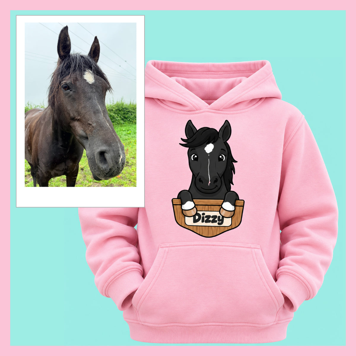 Personalised Pony Hoodie | Custom Horse Cartoon Hoodie from Your Photo