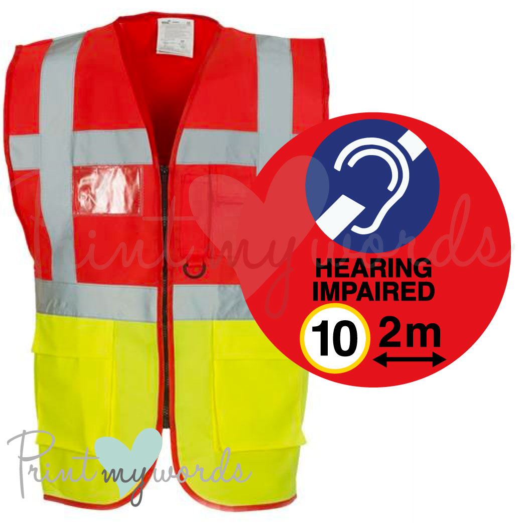 High Visibility Hi Vis Equestrian Reflective Vest Tabard Waistcoat DEAF HEARING IMPAIRED, 10MPH 2M hi-viz