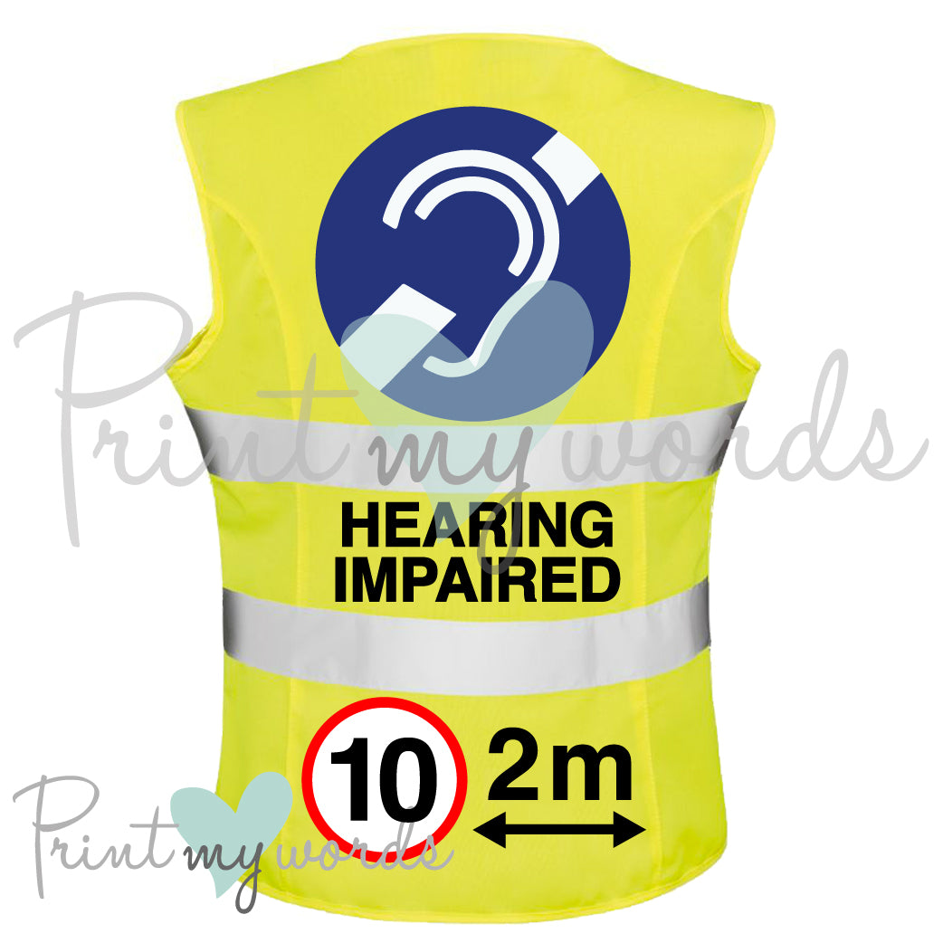 High Visibility Hi Vis Equestrian Reflective Vest Tabard Waistcoat DEAF HEARING IMPAIRED, 10MPH 2M hi-viz
