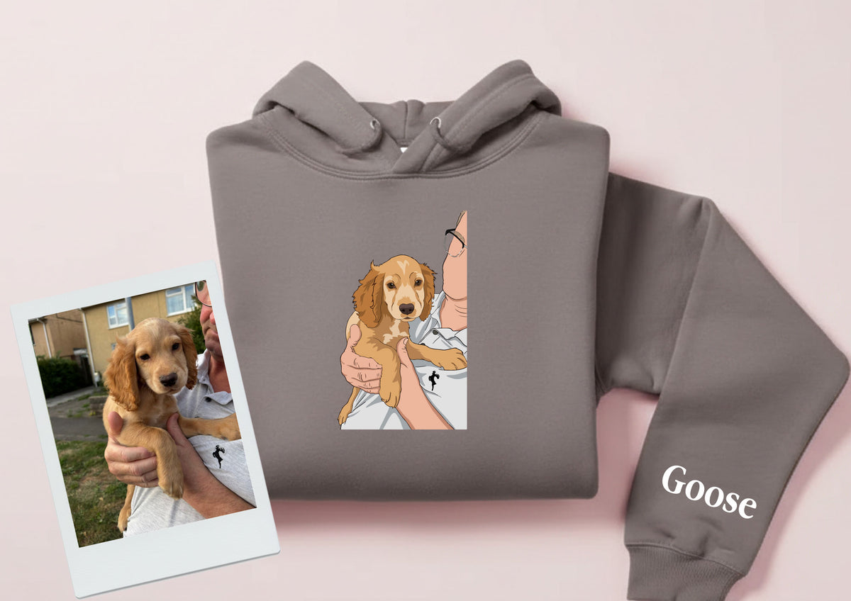 Personalised Dog Puppy Sweatshirt or Hoodie – Custom Digital Portrait Printed from Your Photo UK