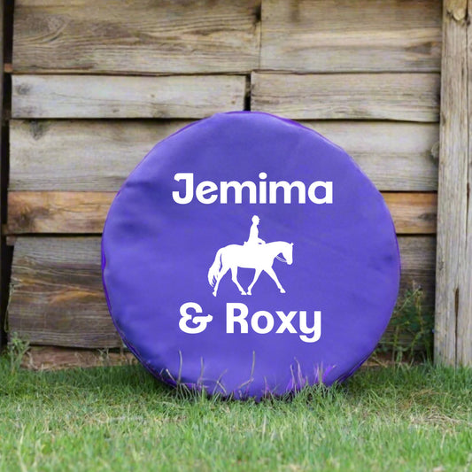 Personalised Horse Bucket Feed Bowl Cover - Dressage Design