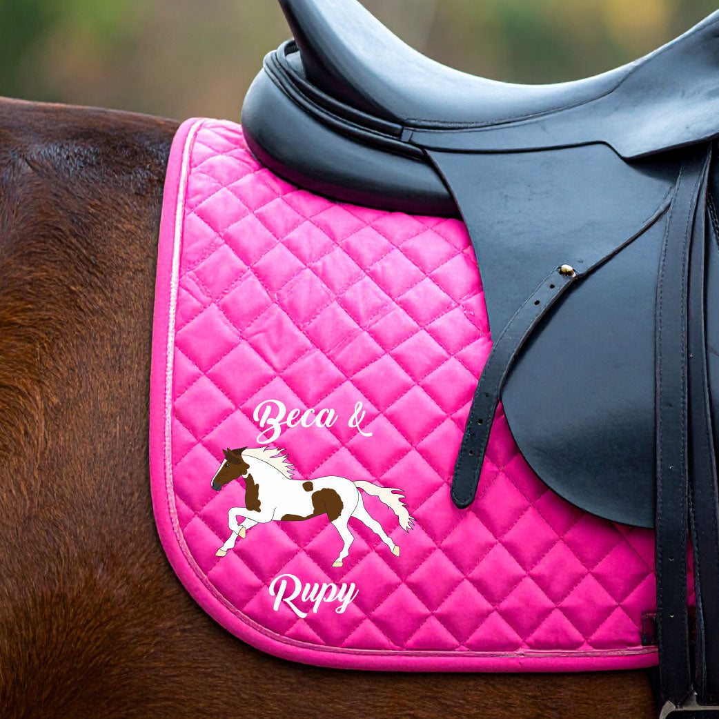 Fully Customised Horse Saddle Pad – Personalised Saddlecloth with Printed Horse Illustration Portrait - Elegant Design