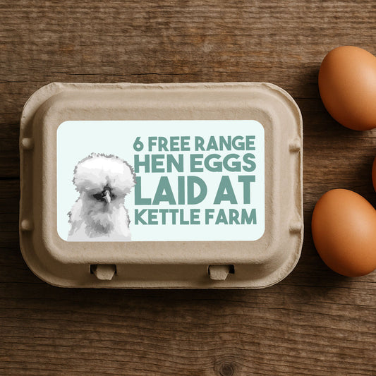 Personalised Cute Hen Egg Box Labels – Blue Illustrated Silkie Stickers
