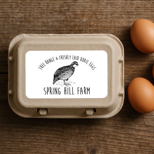 Personalised Freshly Laid Quail Egg Box Labels – Illustrated Quail Stickers