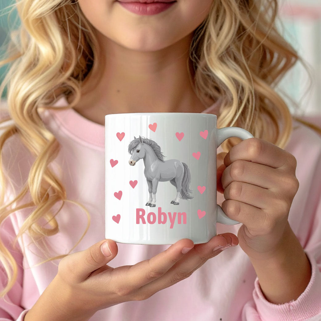 Personalised Pony Mug – Cute Horse Design with Hearts & Custom Name