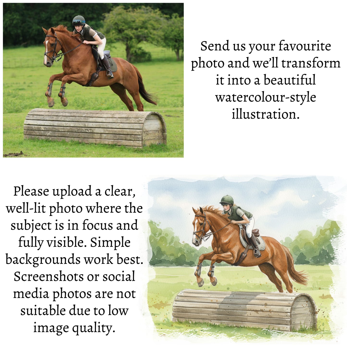 Personalised Watercolour Photograph Illustration Painting Mug – Custom Horse Design with Names