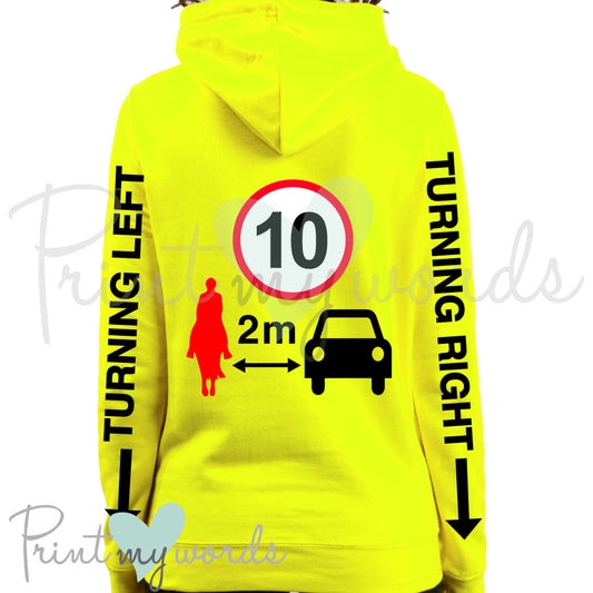 High Visibility Hi Vis Equestrian Neon Electric Hoodie - GIVE SPACE, TURNING LEFT & RIGHT hi-viz