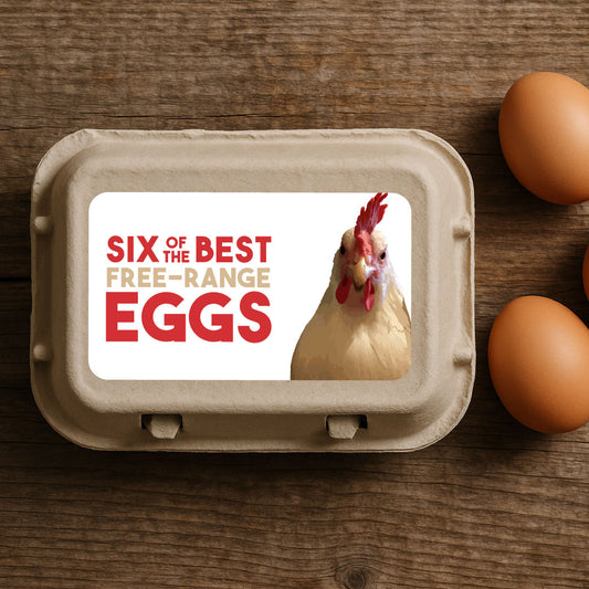Leghorn Hen Egg Box Labels – Free-Range Chicken Carton Stickers