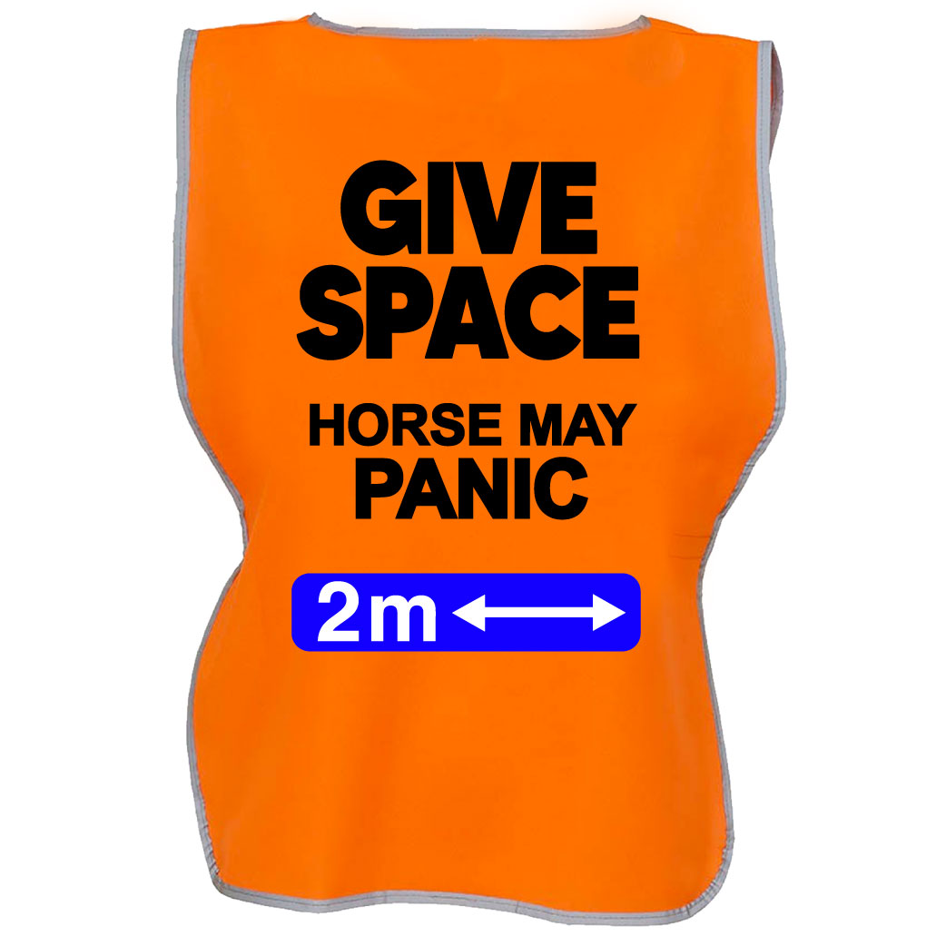 Official PW&S High Visibility Hi Vis Equestrian Reflective Vest Tabard Waistcoat GIVE SPACE, HORSE MAY PANIC, 2M