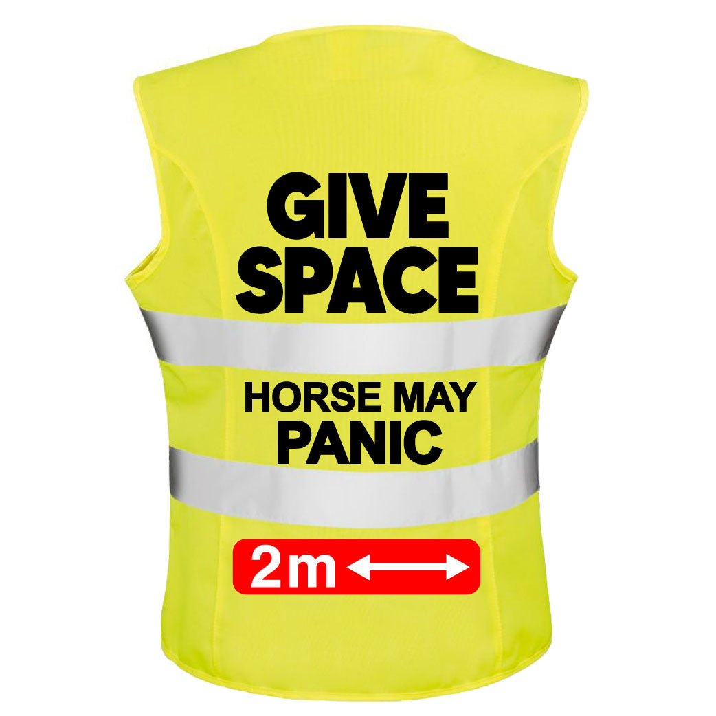 Official PW&S High Visibility Hi Vis Equestrian Reflective Vest Tabard Waistcoat GIVE SPACE, HORSE MAY PANIC, 2M